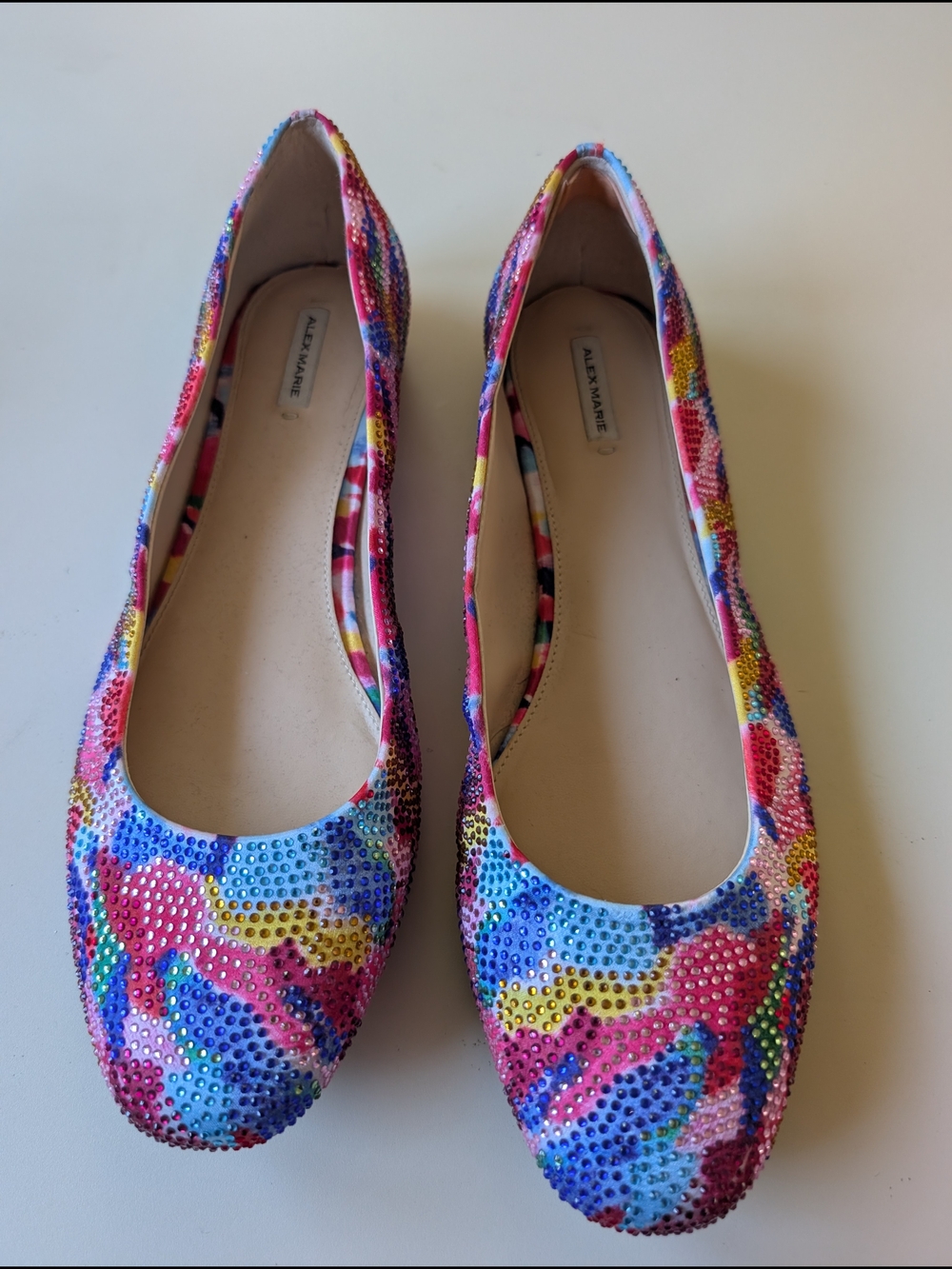 Alex Marie Multicolor Rhinestone Ballet Flats - Pink Blue Yellow